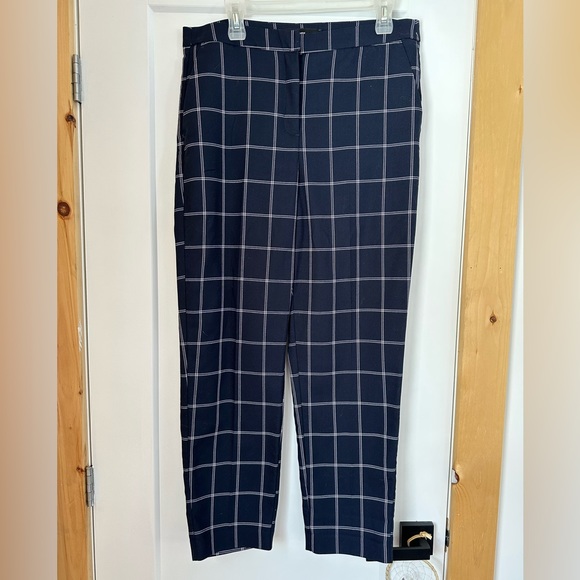 Vero Moda casual ankle pant, navy blue with white plaid design, size 10 - Picture 1 of 6